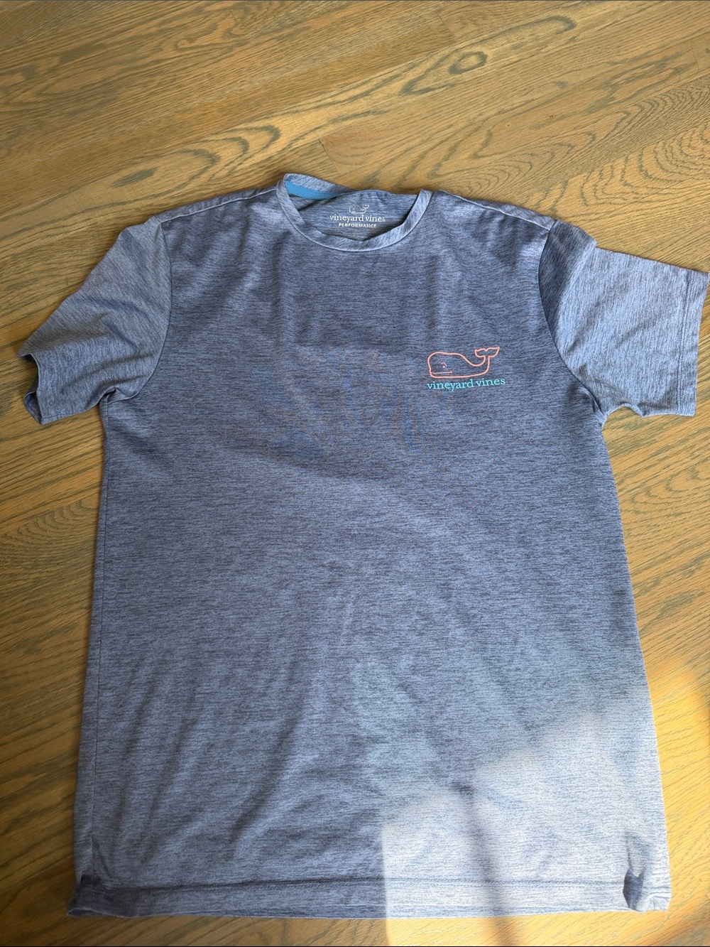 Vineyard Vines Heathered Blue Short Sleeve Tee with Coral Logo